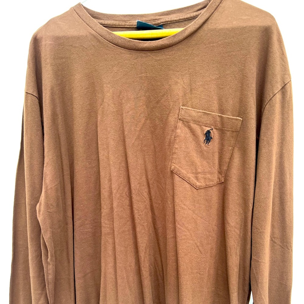 Ralph Lauren long sleeve tee with pocket.  Brown.  EUC!